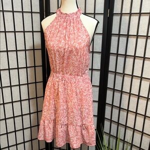 Floral Pink Halter Mini Dress